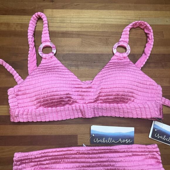 Isabella Rose Maza Textured Bralette Bikini set Pink small - Picture 2 of 7